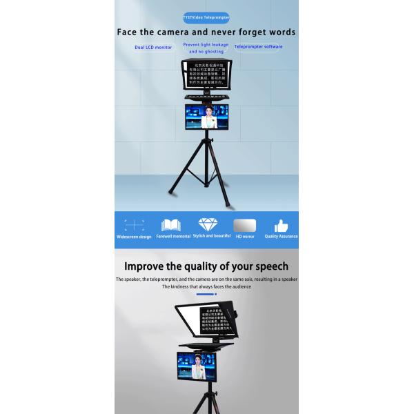 Teleprompting and Shooting Professional Studio Teleprompter with Self-check Mirror Screen