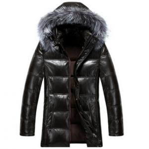 Quality Cool Winters Hooded Anorak Jacket With Fur Hood , Mens Padded Leather Jacket wholesale
