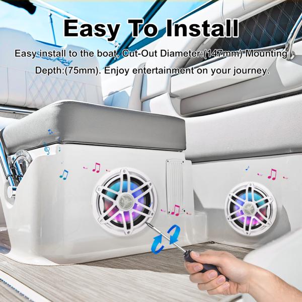 GRANDnavi 6Inch RGB LED Lighting Marine Speakers , IP67 Boat Yacht Marine Stereo