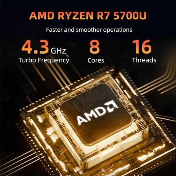 Mini Business Desktop Computer AMD R5 5500U R7 5700U 8 Cores Win11 Linux Dual Display 4K HD DDR4 NVMe WIFI6 BT UK Plugs