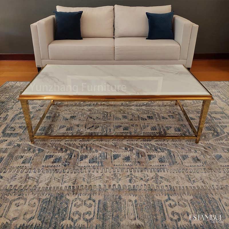 Marble Top Rectangle Center Table Gold 201 Stainless Steel Frame