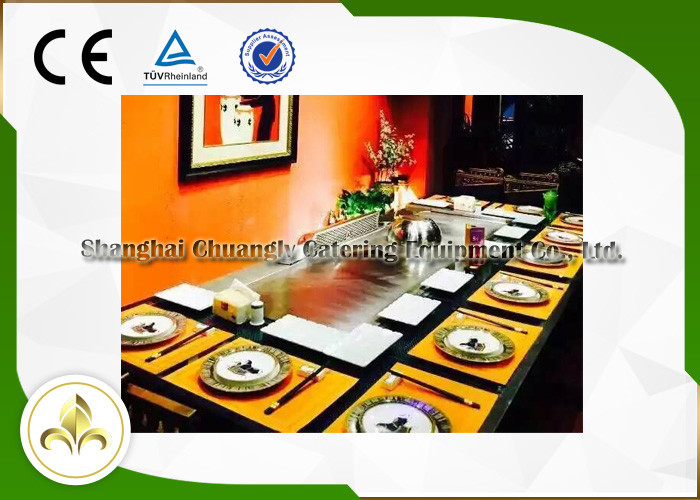 7 - 12 Seats Bbq Grill Table / Gas Teppanyaki Grill Built-In Air Blower & Fume Purifier