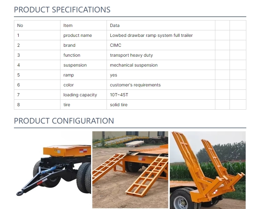 Hydraulic Ramp System Low Bed Draw Bar Full Trailer For Sale