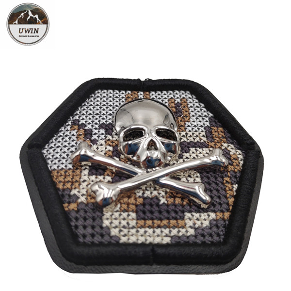 Hexagon Skull Crossbones Custom Cloth Patches Fashion 3D Embroidery Technics