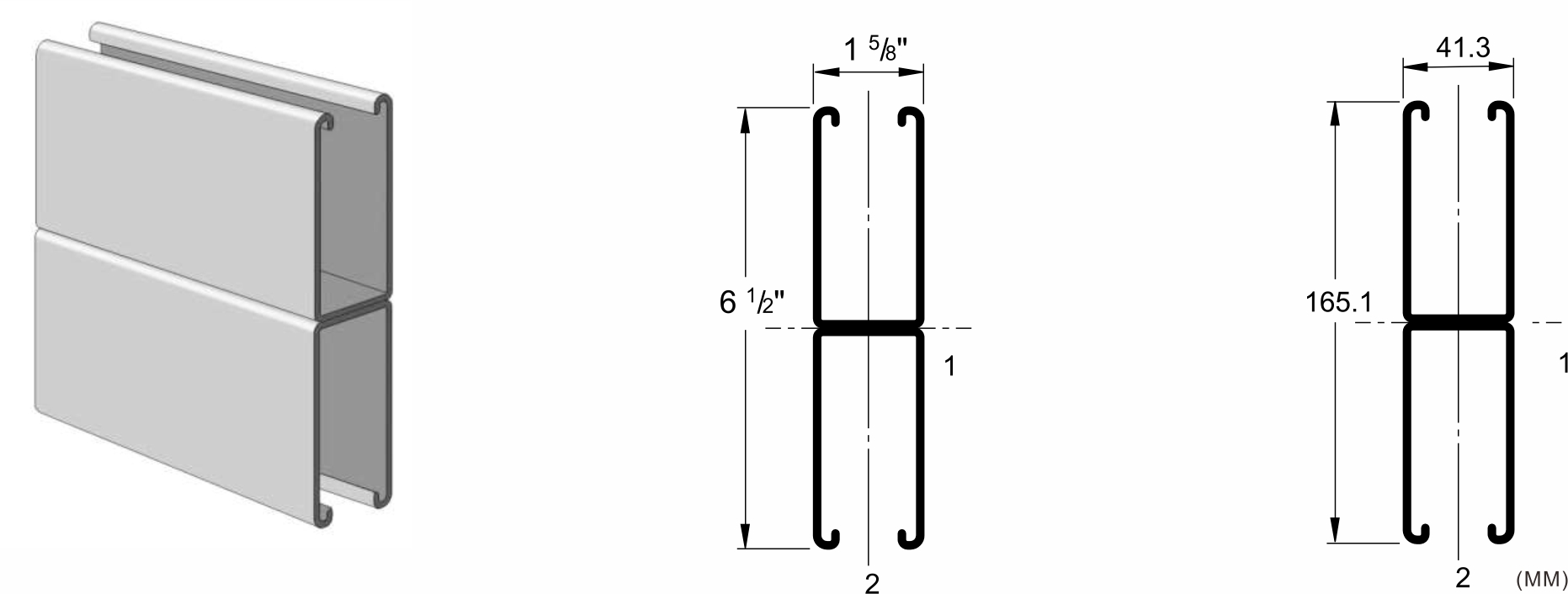 Plain Steel Galvanized Strut Channel ES-101 1-5/8" * 6-1/2" (41x165mm)