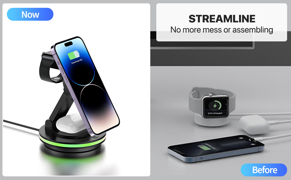 15W Fast Charger Foldable Wireless Charger Station Compatible with iPhone 15 14 13 12