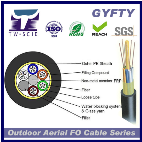 Outdoor Loose Tube Aerial Fiber Optic Cable GYFTY With FRP Central Strengthen
