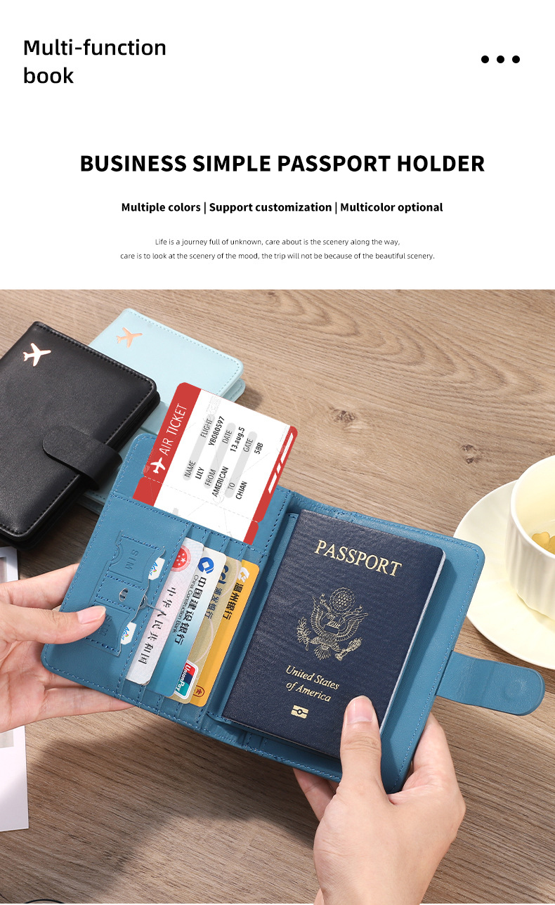 PU Passport Cover Holder Flip Wallet RFID Block Leather Card Case for Family Vacation
