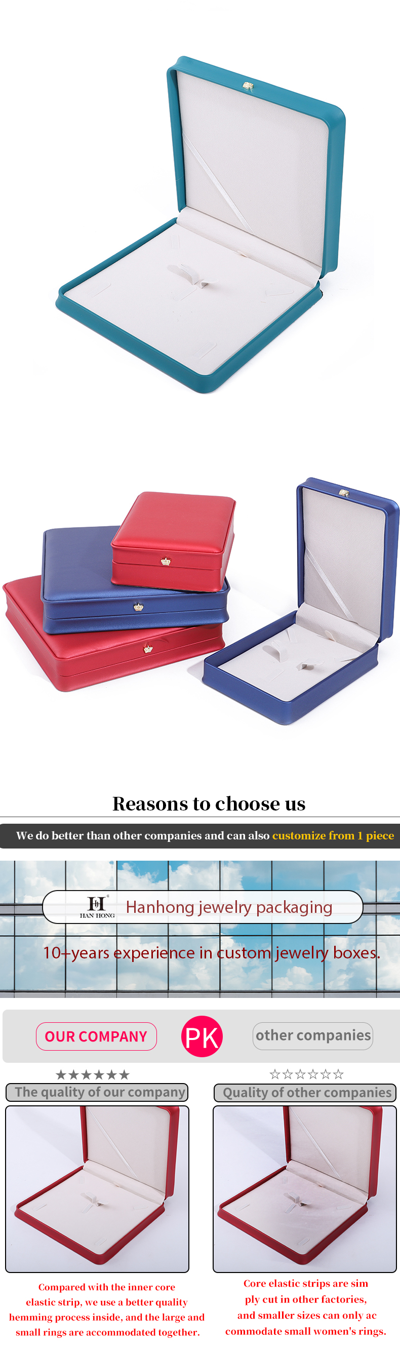 Rectangle Handmade Hanhong Custom Logo Box Crown Design Luxurious PU Leather Box Necklace Ring Jewelry Box