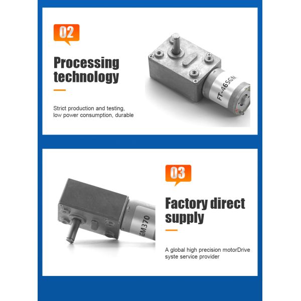 FT-46SGM370 Low Noise 46mm Turbine Gearbox 12v 24v 2-100rpm Right Angle Dc Worm Gear Reducer Motor