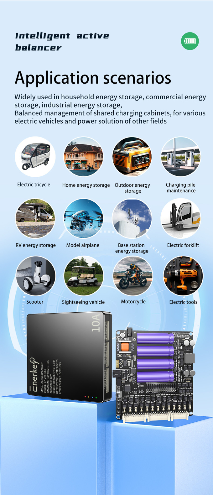 Enerkey Smart Active Balance 10a 24s Li-ion Lifepo4 Balancer For Commercial Energy Storage