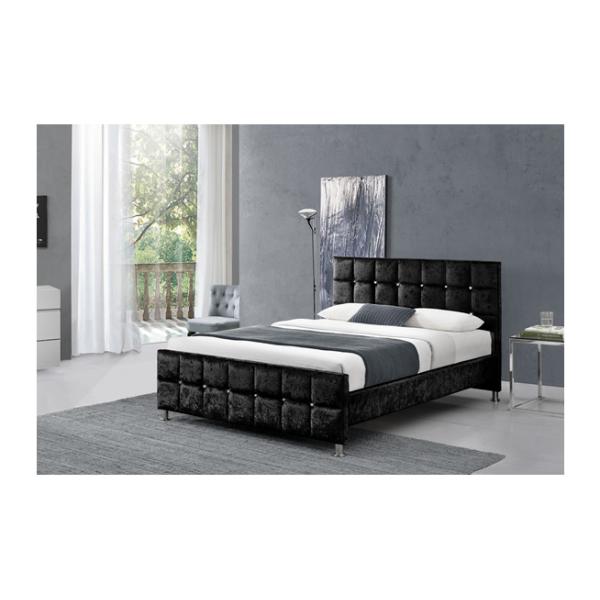Crystal Button European Style King Size Bed Frame With Headboard Crushed Velvet Fabric