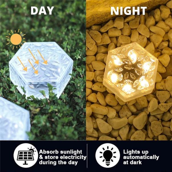 Solar Outdoor Waterproof Ice Brick Lights Decorative Hexagonal Buried Lights Courtyard Lawn Path Solar LED Lights