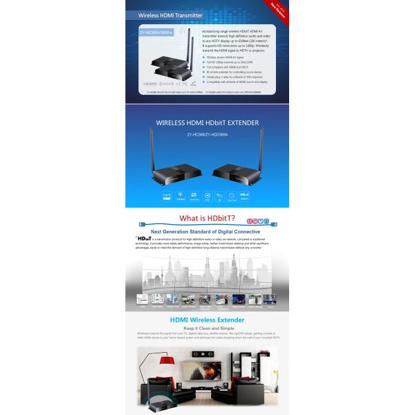Wireless HDMI HDbitT Transmitter & Reciver Kit 200m ZY-HD388A