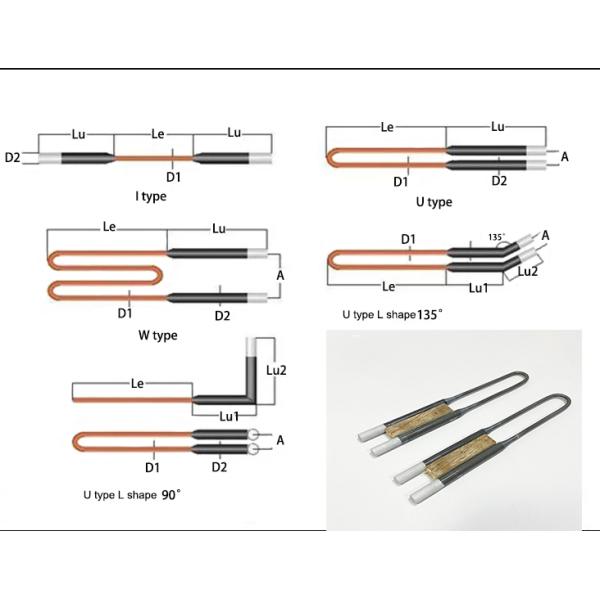 Molybdenum Disilicide (MoSi2) Heating Elements with 1800°C Max Temperature, Self-Forming Protective Quartz Layer, and Multiple Configurations
