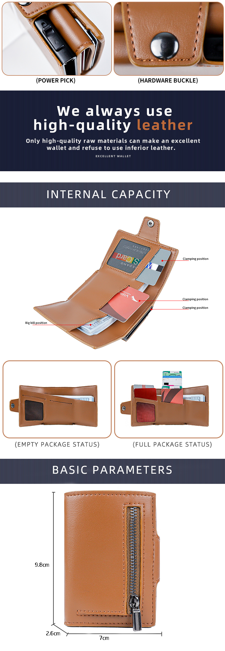 RFID Credit Card Holder Wallet with Aluminium Leather and Pop up Feature in PU Leather