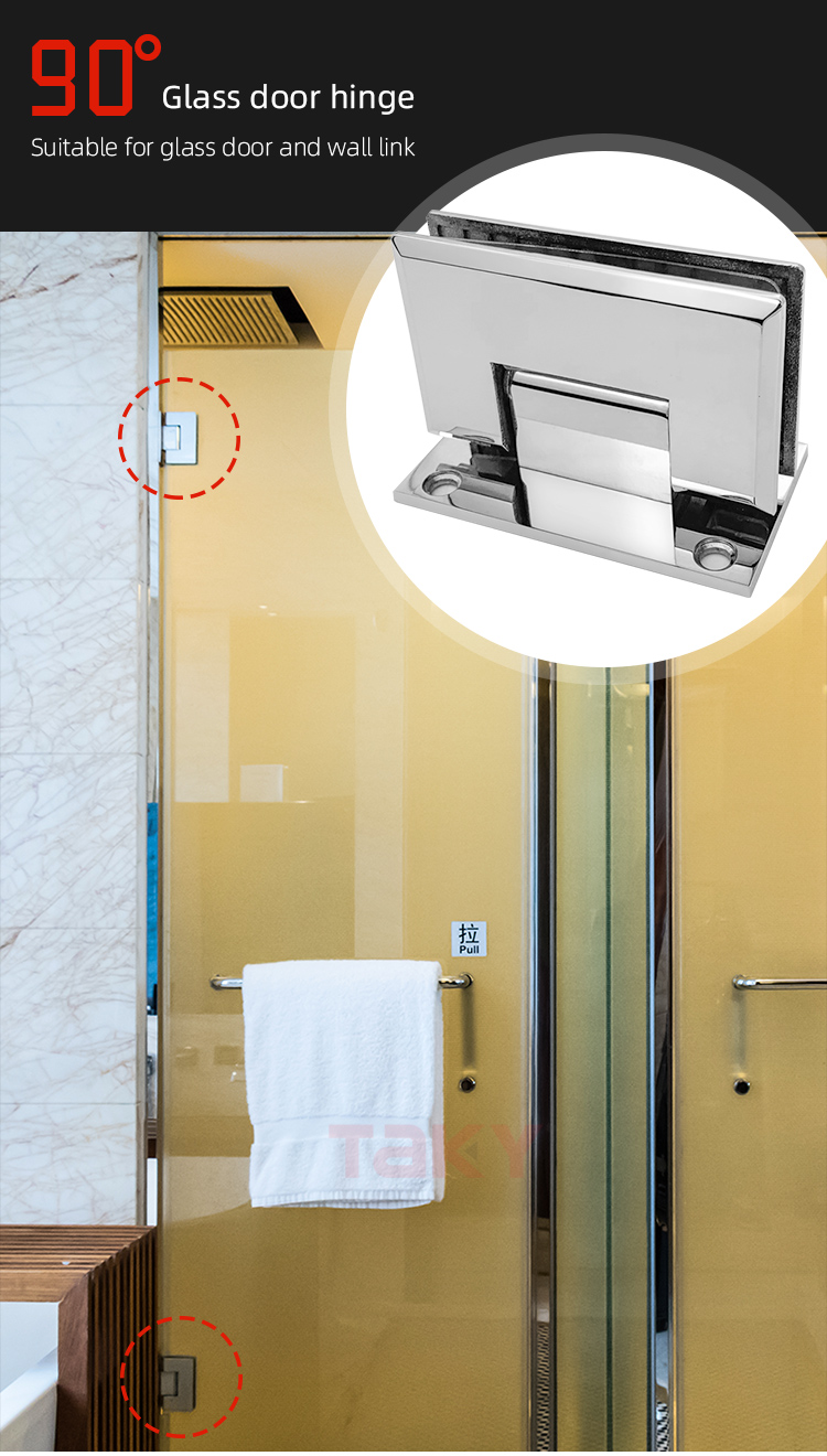 Stainless Steel Brass 90 Degree Wall Mount Offset Shower Glass Hinge for Square Appearance