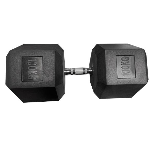 Customized Logo 5-100LB 5LB Increment Rubber Hex Dumbbell 100kg Solid Core For Fitness