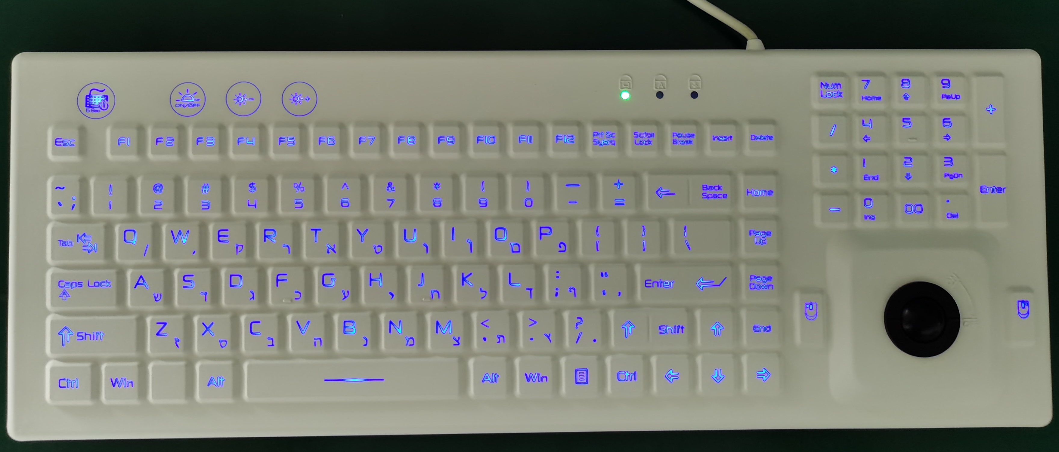 FN Numeric 104 Keys Silicone Rubber Keyboard Resin Trackball Panel Mount Keyboard