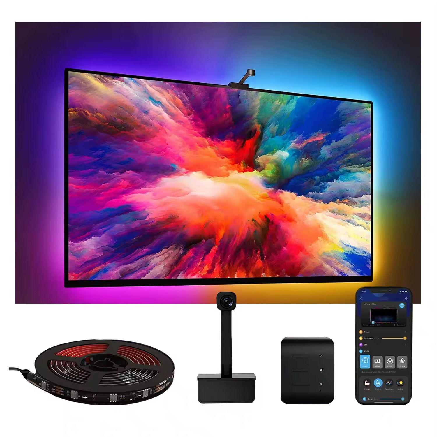 IP20 3.8m 12V RGBIC Video Game Display Accessories RGB Decor Bar LED Smart TV Backlight Strips Lights With Camera for tv