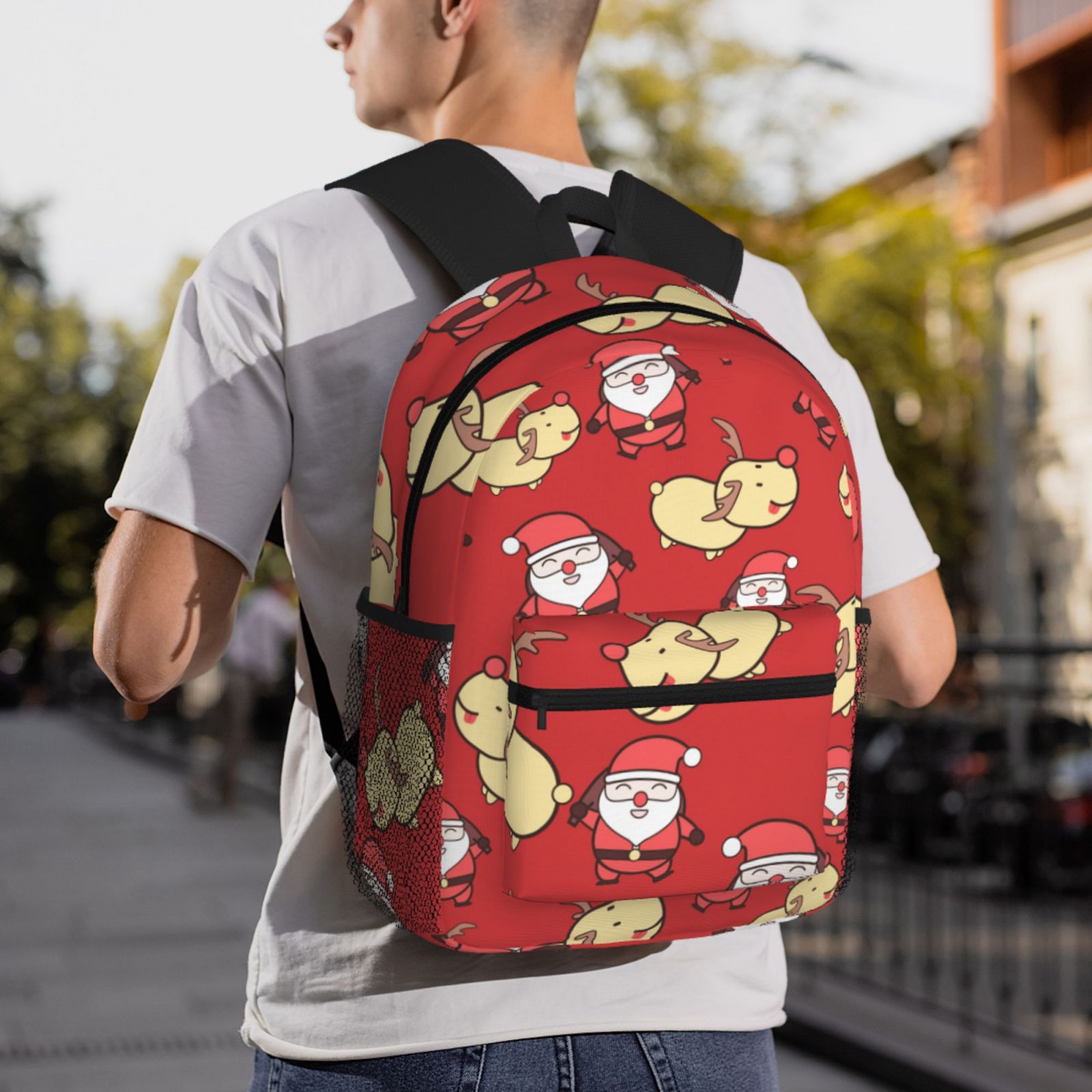 Interior Compartment Polyester Backpack Custom Christmas Gift for High School Students