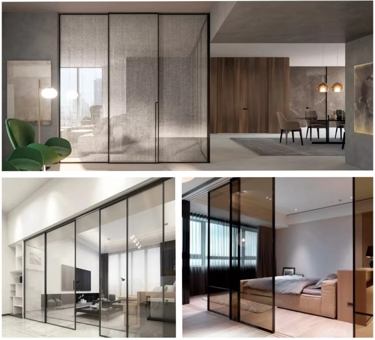 Automatic Sliding Door System Interior Narrow Frame Trackless Aluminum Alloy Sound Insulation Glass Sliding Doors