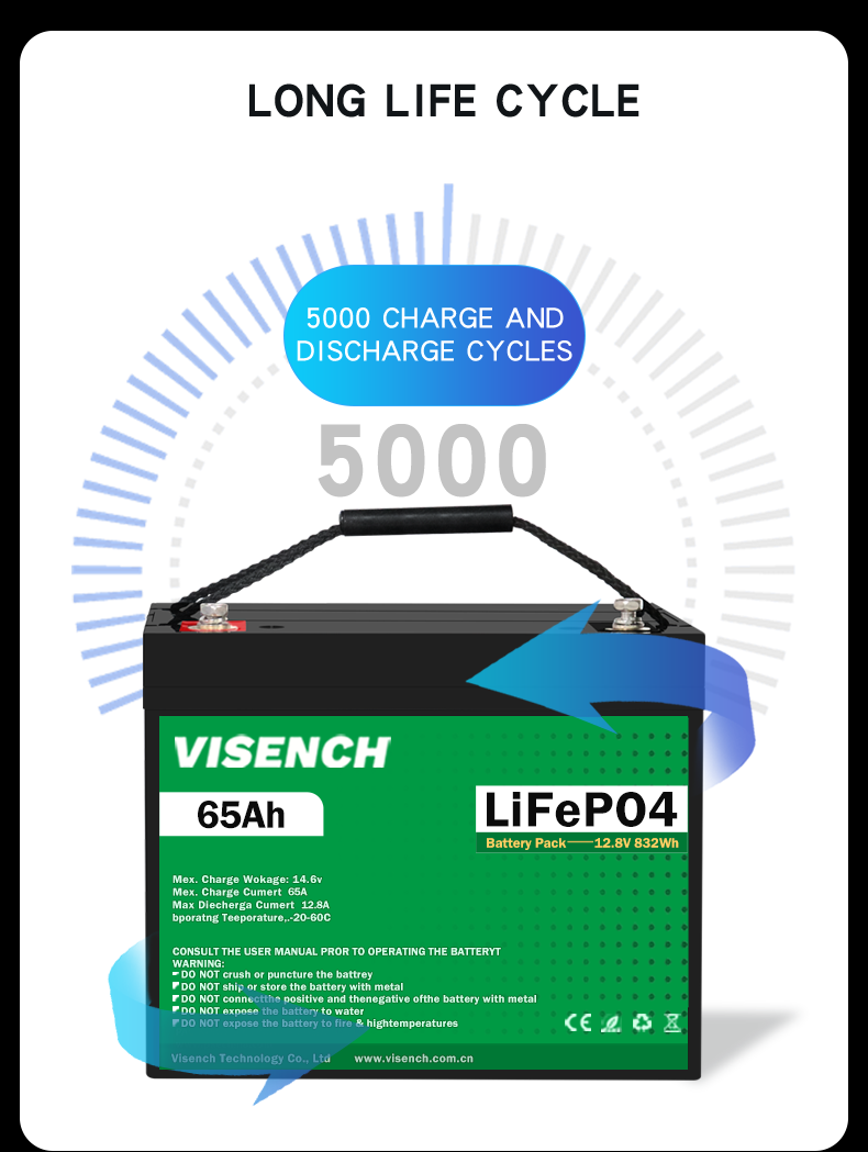 Visench Litium Batterie Li Ion Lithium Lifepo4 12V 65Ah Solar Energy System Battery