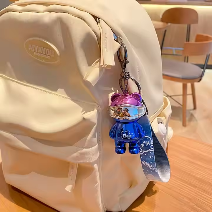 Easy Carrying Toys Keychain Metal Mini Bear Keychain With Light Fashion Compact Size