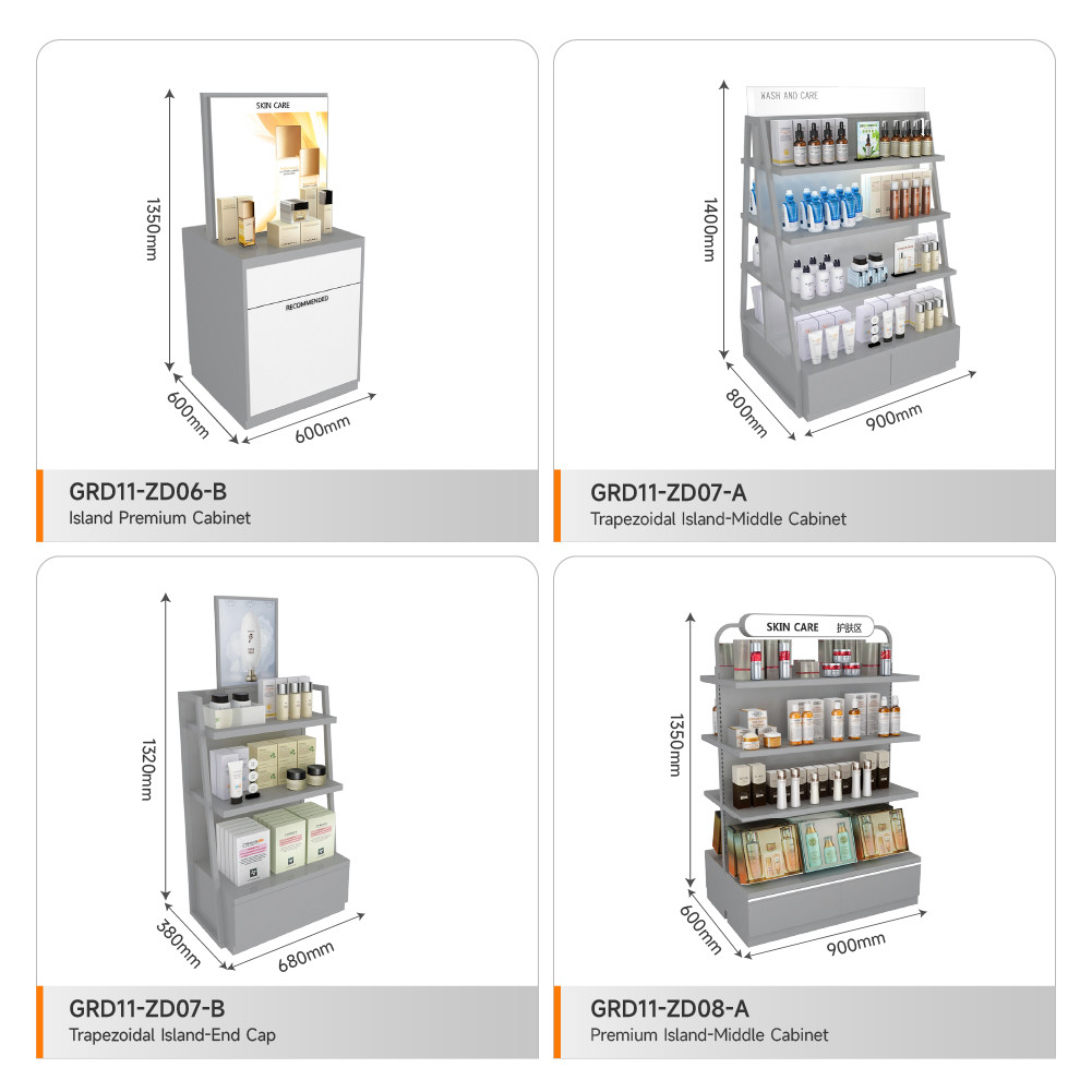 Retail Store Rack Grey Wooden Island Cabinet For Cost-Effective Shop Rack And Trendy Store Decoration