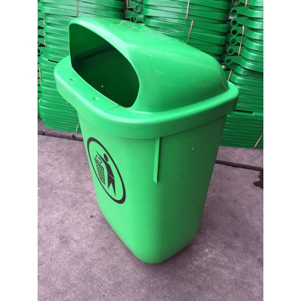 50L Green Small Double Bins Plastic Waste Bin Outdoor Standing Induction Type Eco-friendly Stocked Round