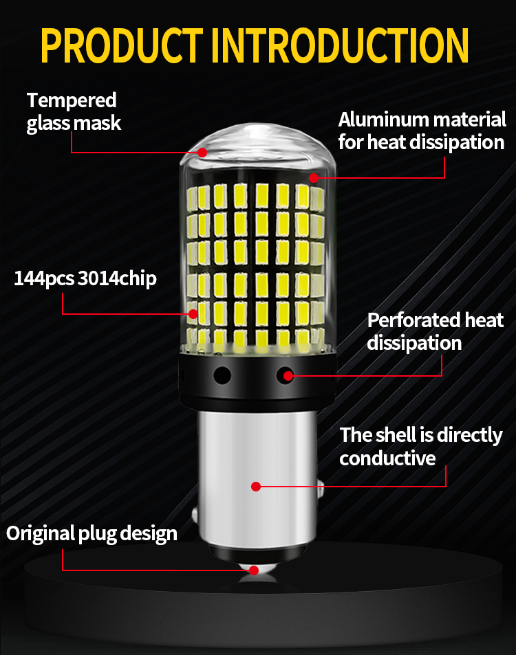 T20 144smd Car Led Bulb 1156 1157 7440 7443 White Yellow Red Light Led Turn Signal Light Driving Reverse Brake Light Bul