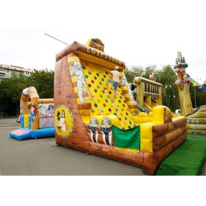 Quality Inflatable Amusement Park With Golden Rock Climbing Wall , Printed Partern wholesale