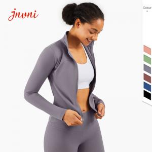 China Women Lulu Gym Long Sleeve Yoga Zip Jacket 210gsm High Neck Slim Fit on sale