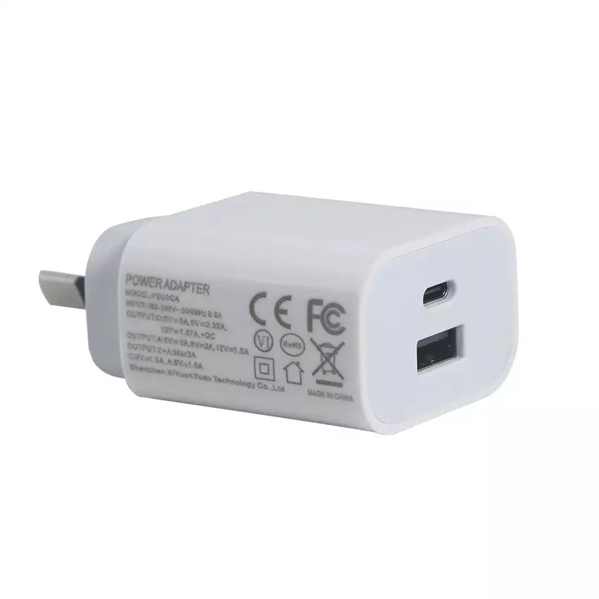 SAA USB-C Adapter 1A+1C Port QC2.0 Quick Charging PD Charger 20W