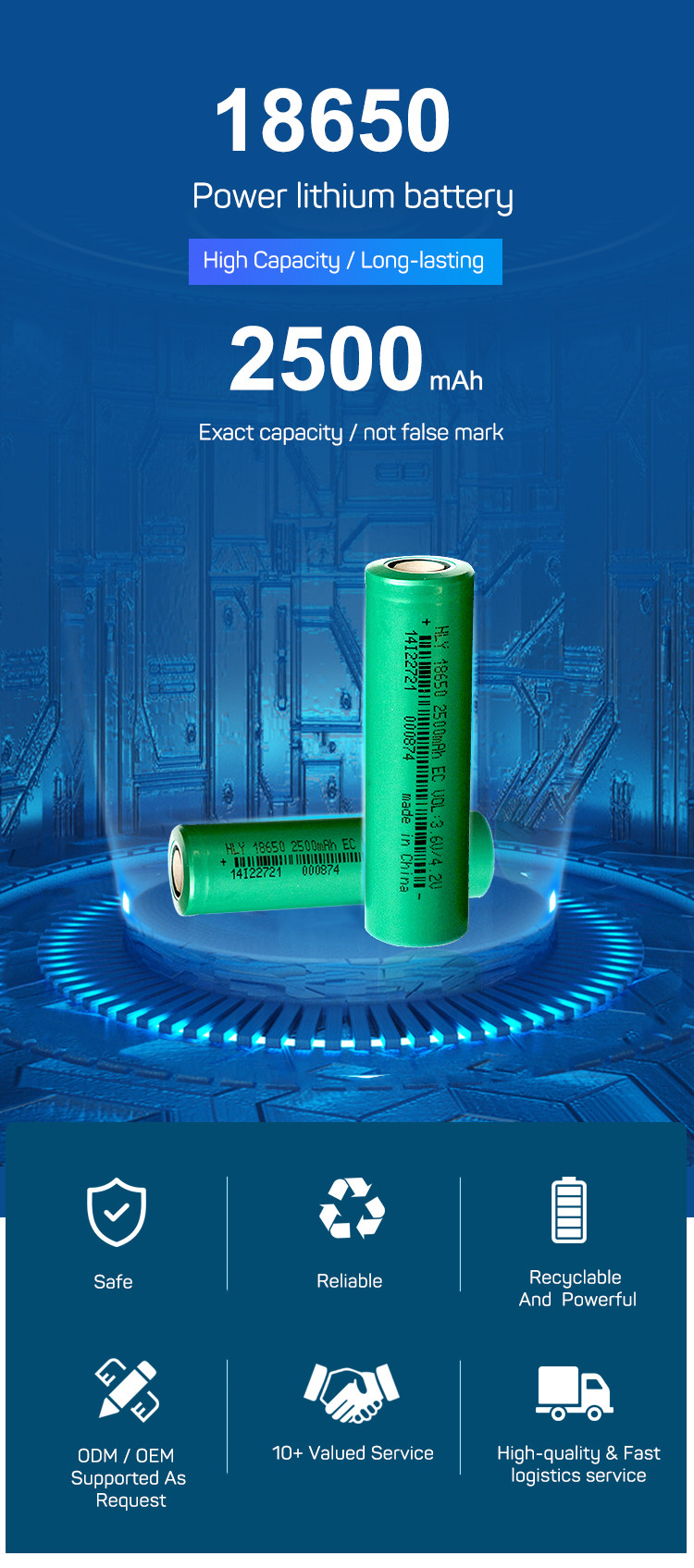 3.6V 2500mah solar charging 18650 cells High Capacity AAA Rechargeable Batteries