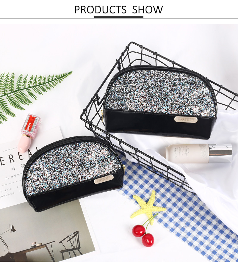 Portable Makeup Pouch Waterproof Glitter PU Travel Bag For Women Girls