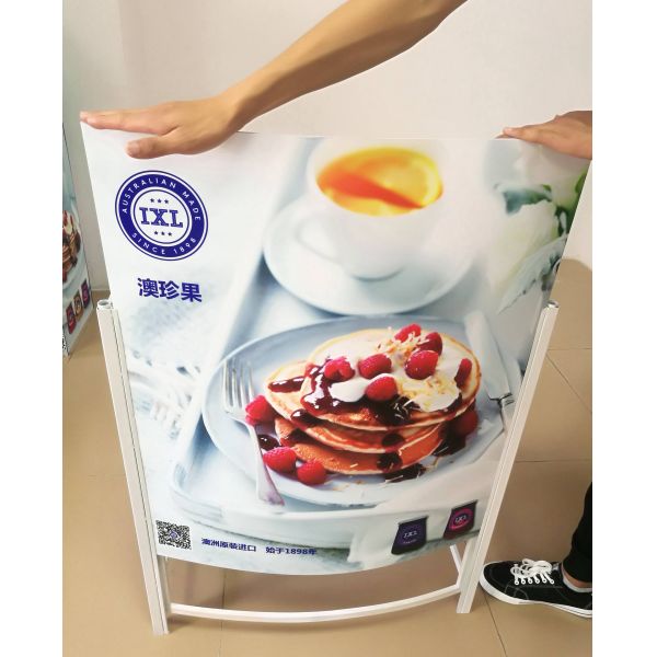 Fruit Strawberry Jam Food Table Display Stand With Metal Tube Frame Top Banner