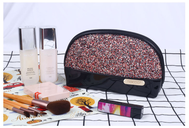 Portable Makeup Pouch Waterproof Glitter PU Travel Bag For Women Girls