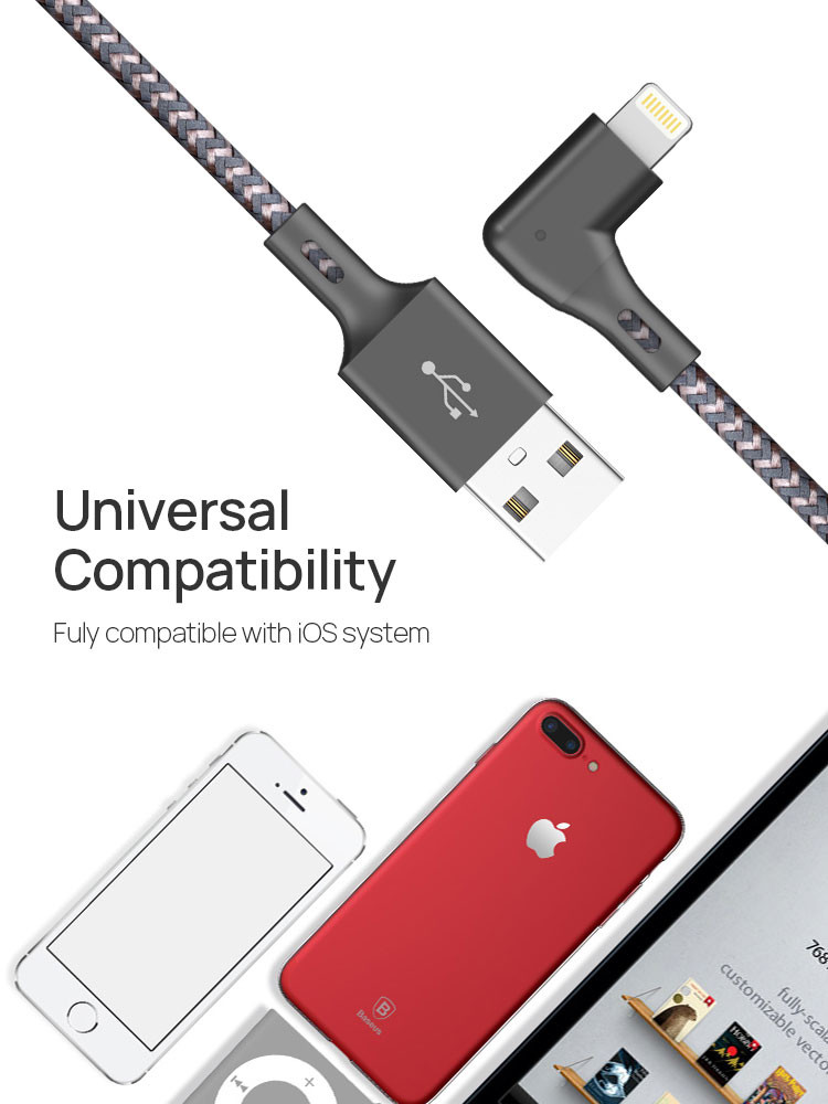 L Shape USB Lightning Charging Cable PD 18Watt 90 Degree USB To Lightning Cable