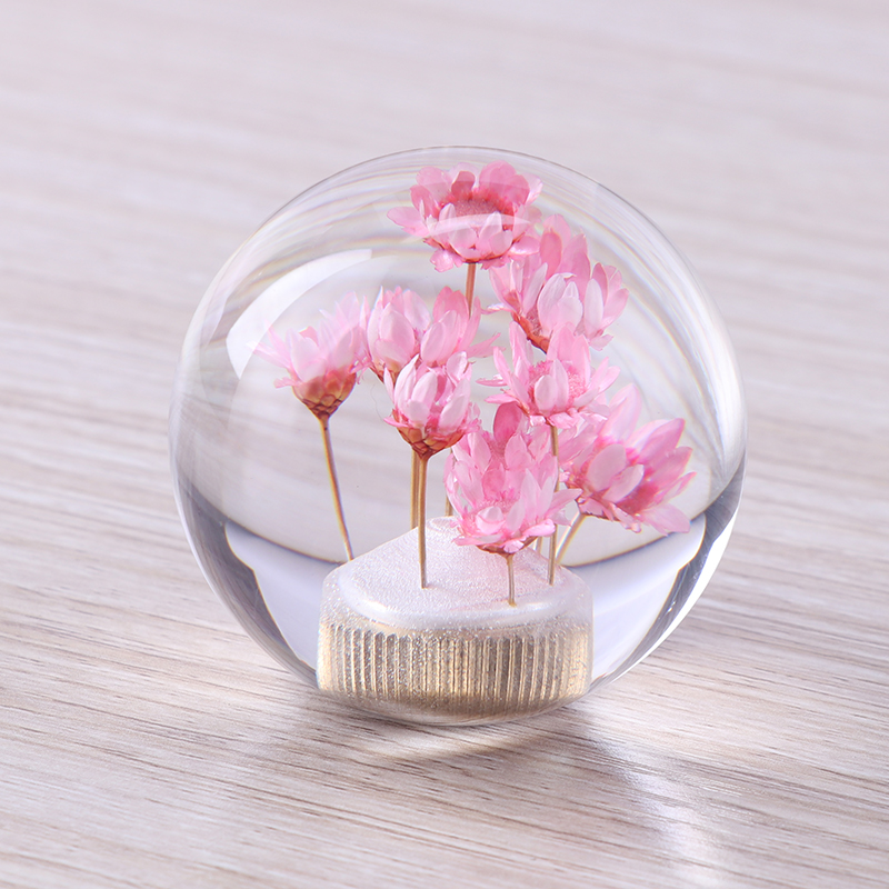 Custom design logo car gear shift knobs crystal gear shift knob with dry flower inside resin shift gear knob ball