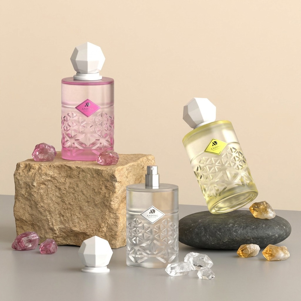 100ml Glass Perfume Bottles Unique Marble Pattern Geometric Cap Empty Spray