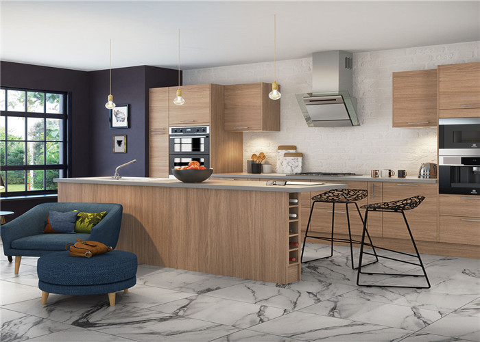 Custom Kitchen Storage Cabinets With Marble / Granite / Quartz Stone Countertop