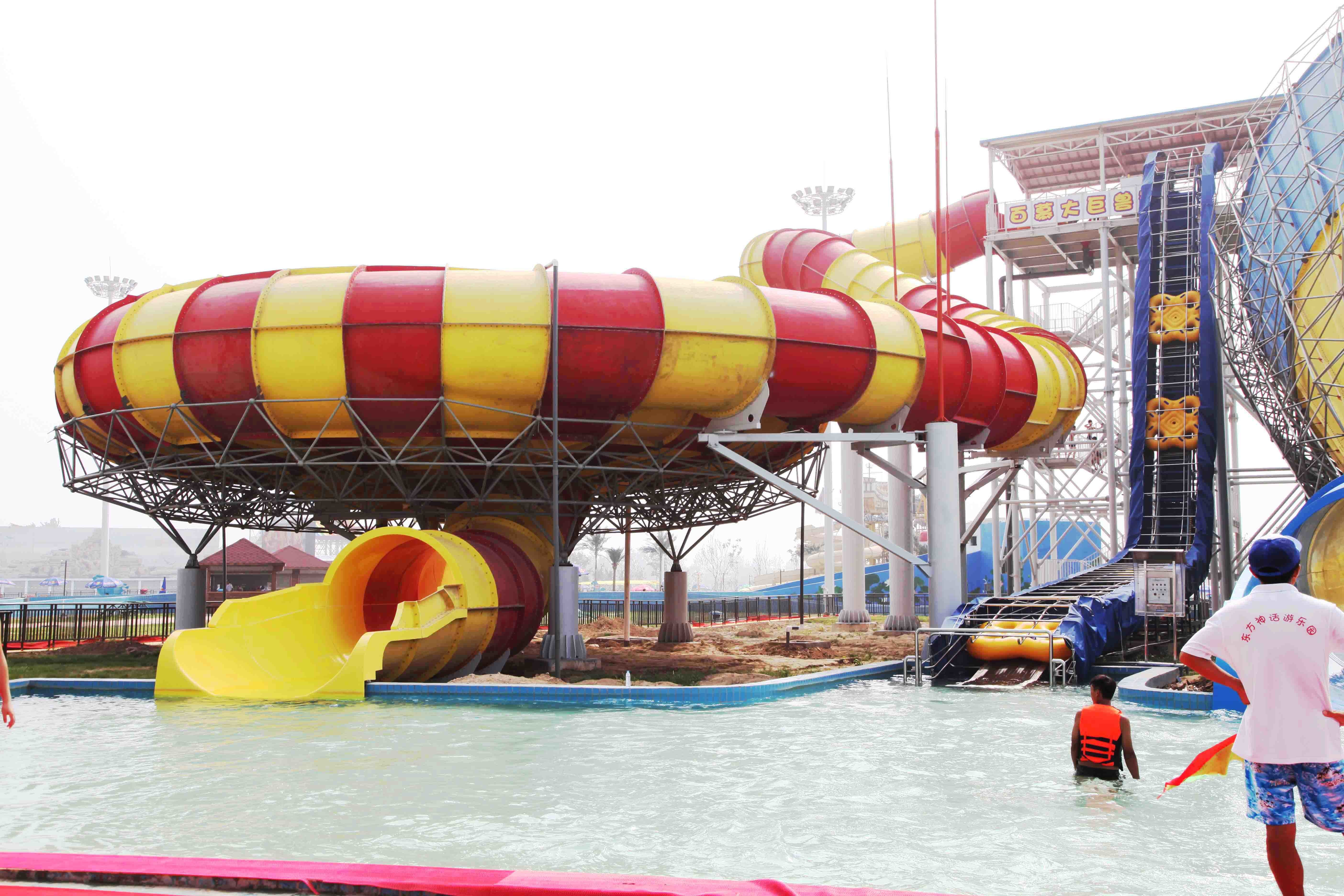 16m Platform Fun Aqua Park Fiberglass Water Slides Giant Space Water Slides