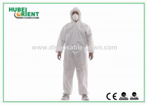 Quality Durable Cleanroom SMS Disposable Hooded Coveralls 50gsm Zipper Front wholesale