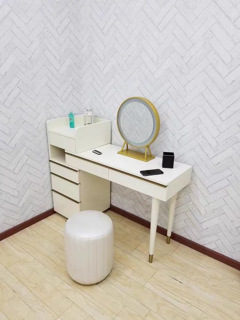 Bedroom Dressing Table Modern Dresser Desk with LED Mirror and MDF Panel Drawers