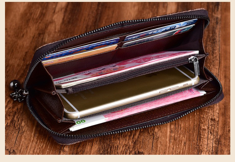 Vintage Rub Color Zipper Bag Vegetable Tanned Leather Women's Hand Wallet OEM/ODM