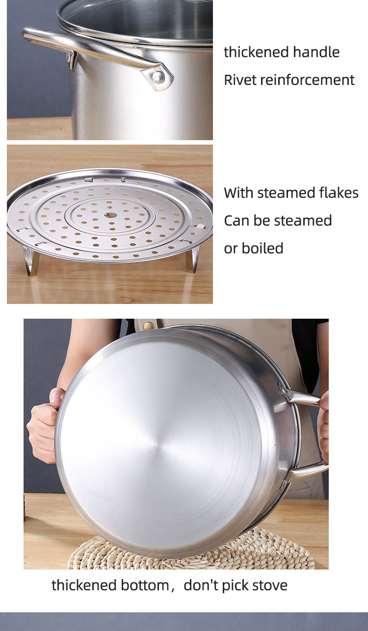 Wholesale TOP Seller Kitchen Silver 3 PCS Soup Pots Big Steamer Pot Deep Steaming Pot For Cooking