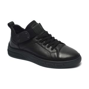 Quality Fashionable Black Lace Up Mens Genuine Leather Sneakers wholesale