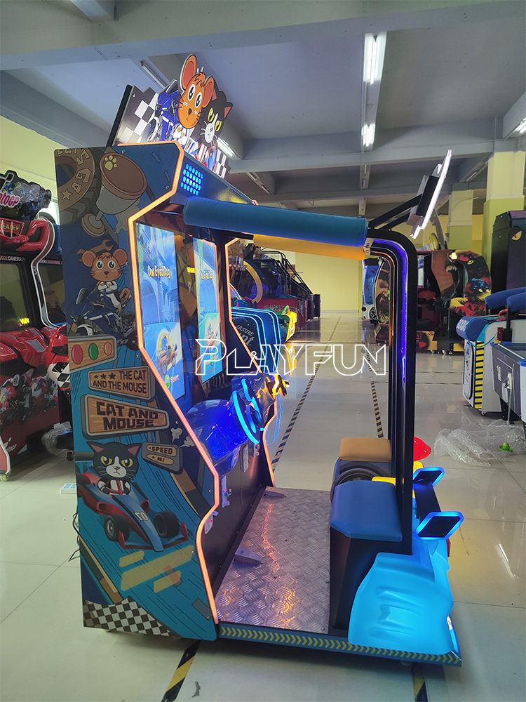 PlayFun Coin Operated Cat and Mouse Indoor Driving Game Kids Drive Car Racing Speed Drift Arcade Family Redemption Game Machine