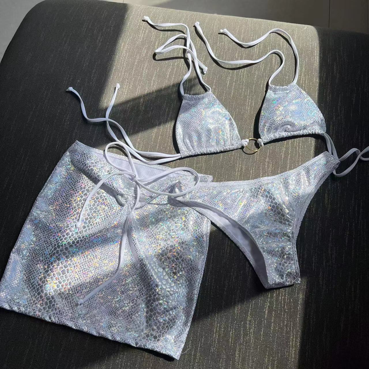 Special Fabric Three Piece Swimwear Drawstring Backless 3 Piece Bathing Suit